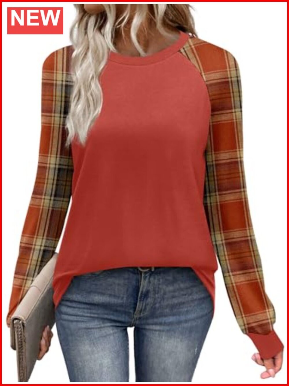 WIHOLL Women's Long Sleeve Color Block Raglan Top Crewneck Casual Fall Tee